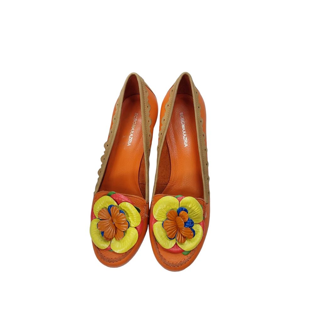 BCBGMAXAZRIA Womans Heels Leather  Orange Yellow Size 7B